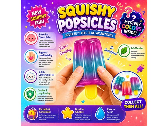 Twilight Squishy Sensory Toys Popsicle, 3PK