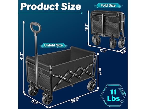 JINIHFW Wagon Cart Foldable, Portable w/ Wheels