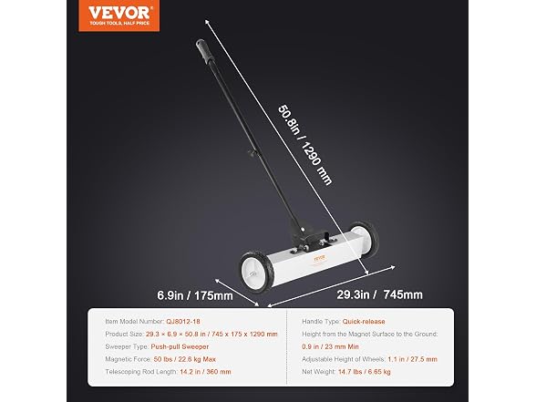 50Lbs Rolling Magnetic Sweeper with Wheels