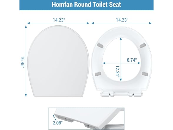 OUTLANE Round Toilet Seat, Soft Close Toilet Seat