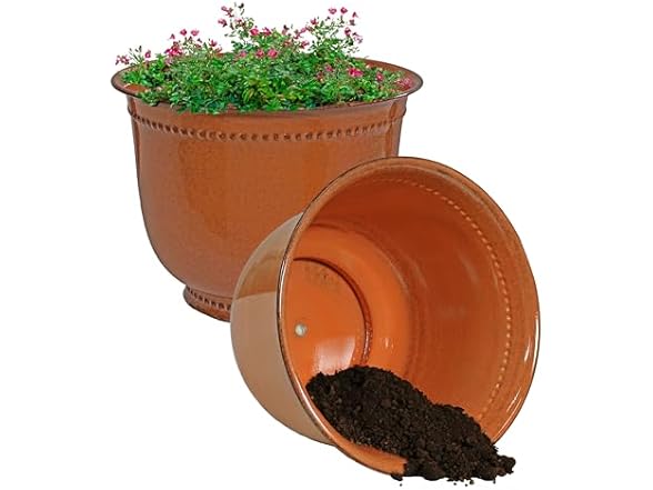 Sunnydaze Michael 14.5" Metal Outdoor Plant Pot Set