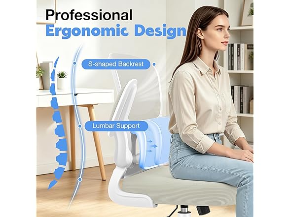 ALLGOD Ergonomic Office Chair, Breathable Mesh Ergonomic Desk Chair with Adjustable Lumbar Support, Flip-up Armrests, Computer Chairs Comfortable for Home, Office, Work, 300lbs, White, Upgrade (Open Box)