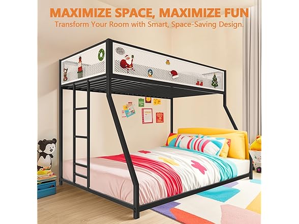 LIFE SKY Metal Bunk Bed w/Mesh Guardrail