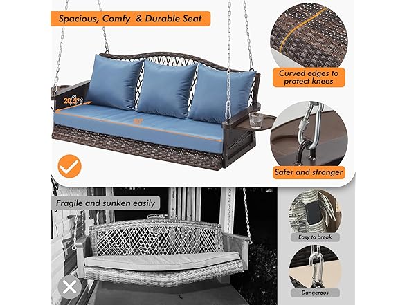 ZZW 8010 Upgraded Wicker Hanging Porch Swing