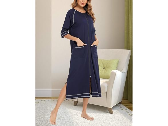 Veseacky (XL) Full Length Zipper Soft Cotton Robe