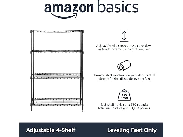 Amazon Basics 4-Shelf Adjustable Heavy Duty Steel Wi