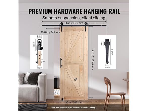 Barn Door and Hardware Kit, 30" x 84" Wood