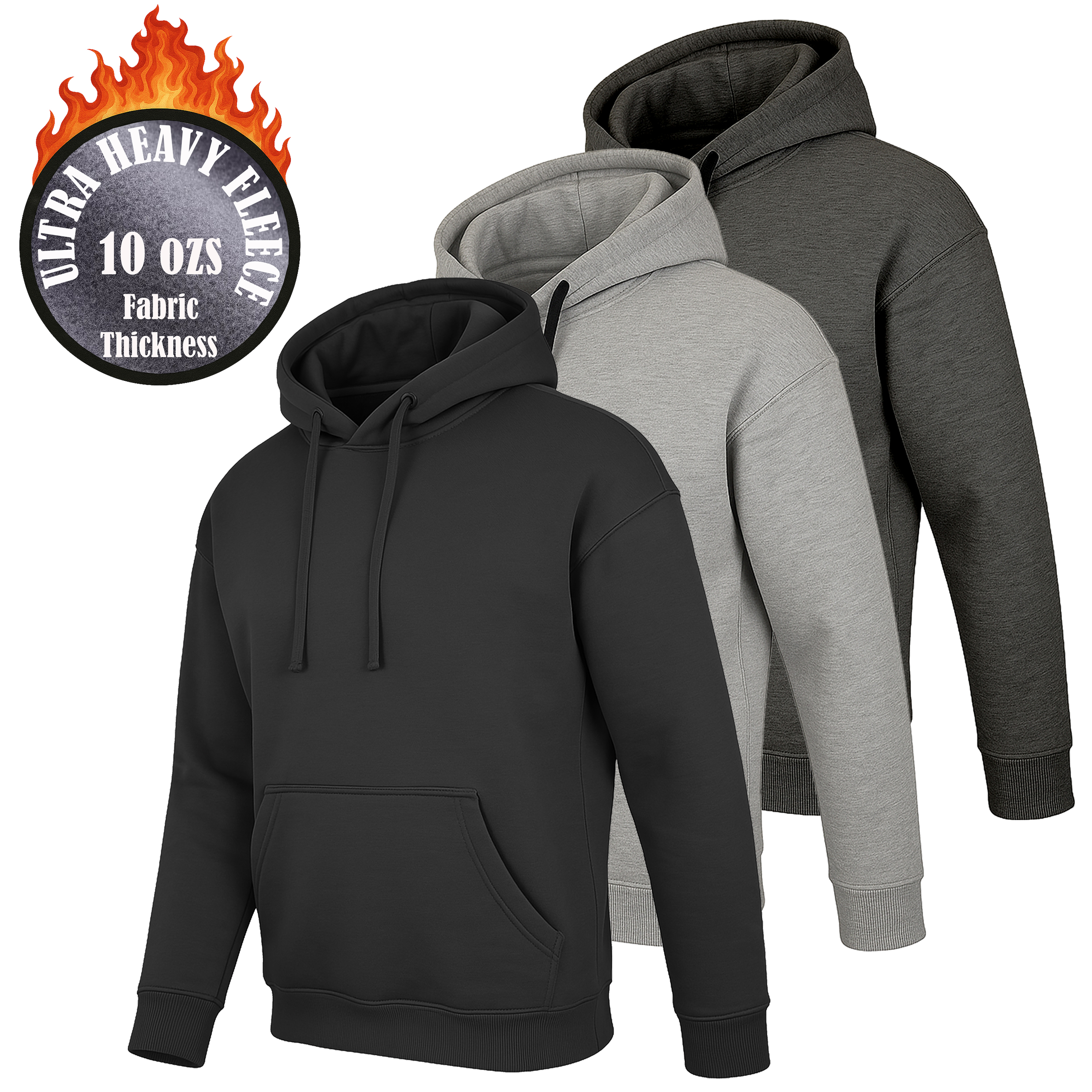 3Pk Mens Heavyweight Fleece-Lined Pullover Hoodie - Gallery 9