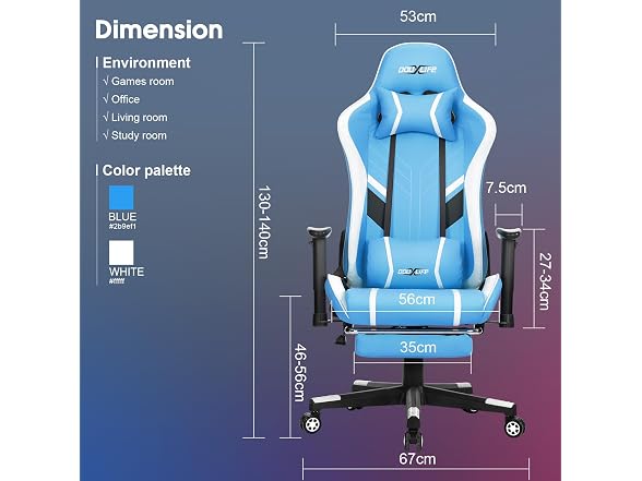 Massage Gaming Chair w/ Footrest, Blue