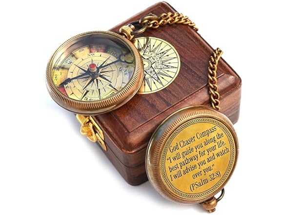 Christian Brass Compass (Psalm 32:8) Box