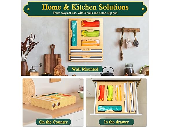 Bag Organizer and Plastic Wrap Dispenser