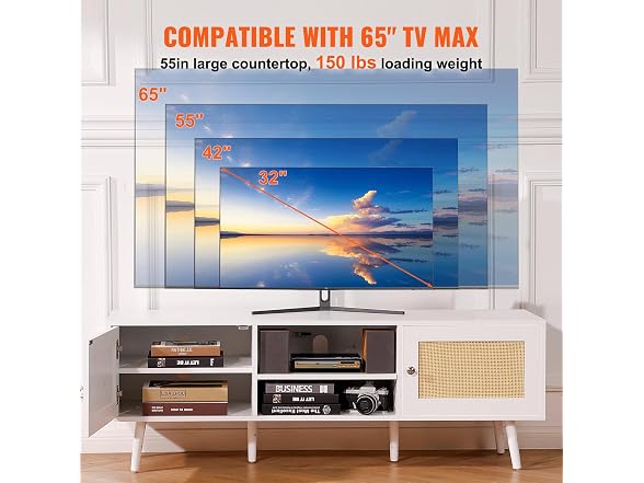 Rattan TV Stand for 65 inch TV, Boho TV Stand