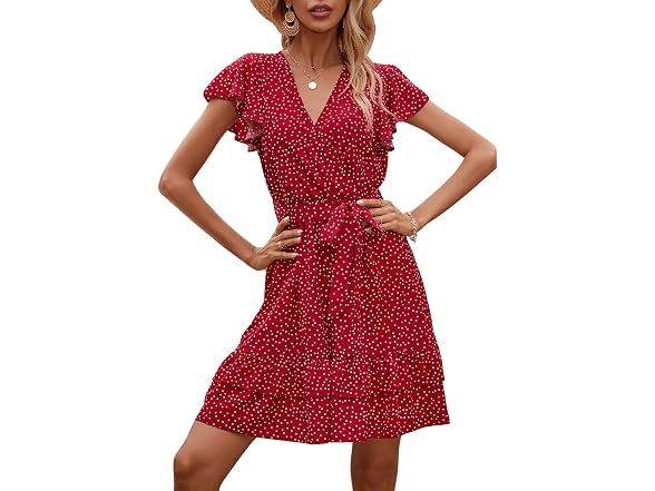 Floerns Women (M) Summer Polka Dots V Neck Dress