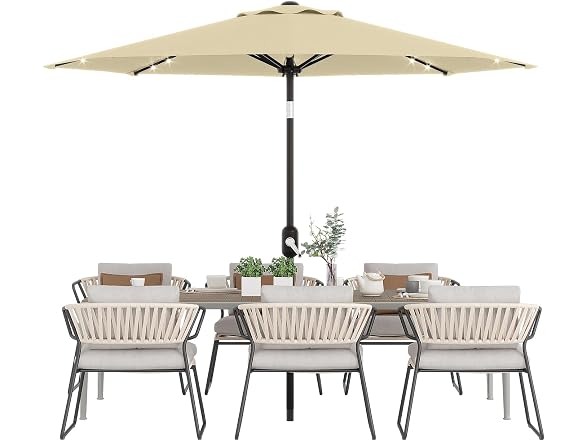 GarveeLife 10ft Solar LED Umbrella Beige
