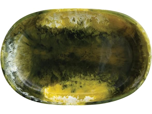 Creative Co-Op Oval Marbled Resin Decorative Bowl, Green