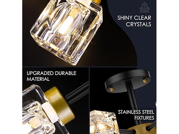 GoBright Black Modern Chandelier, 6-Light Crystal
