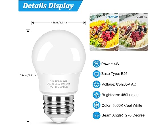 Brightever 3-Pk A15 Refrigerator Light Bulb