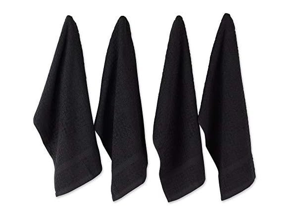 DII Terry Waffle Dishtowel 4PcSet, Black