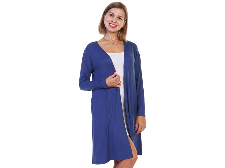 Angelina PJ69_NAVY_1_S Small Angelina Brushed Microfiber Long Sleeve Cardigan Navy