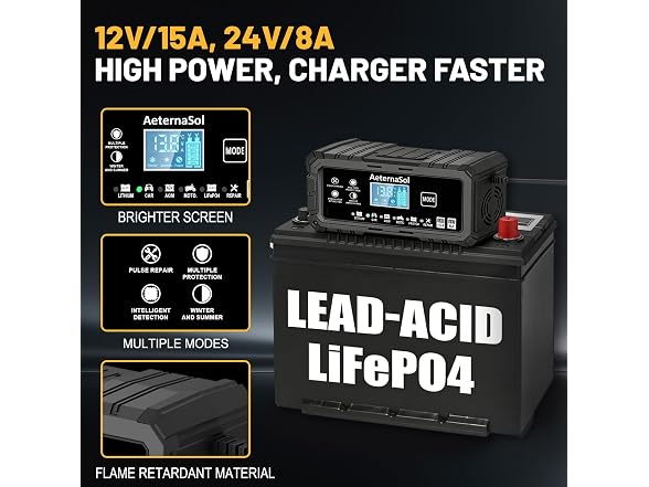 15A Smart Car Battery Charger, 12V/24V
