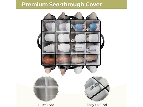 Fabric Shoe Organizer for Closet,Black, 1 Pack