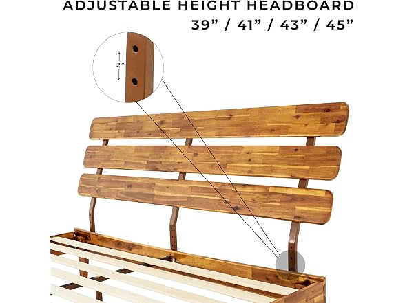 Bme Caden King Size Bed Frame and Adjustable Headboard, 15"
