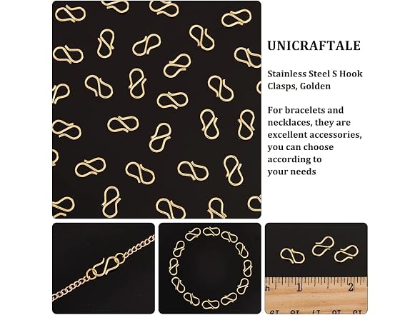 UNICRAFTALE 30pcs Golden S-Hook Clasp 304