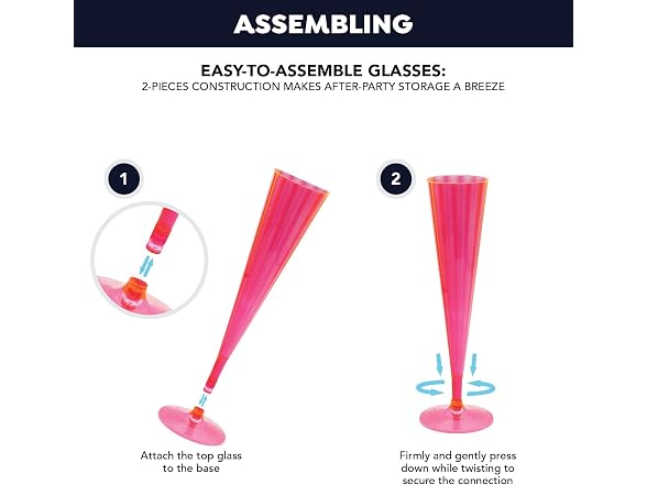 40Count Hard Plastic Twopiece 5 oz Champagne Flutes, Neon Pink