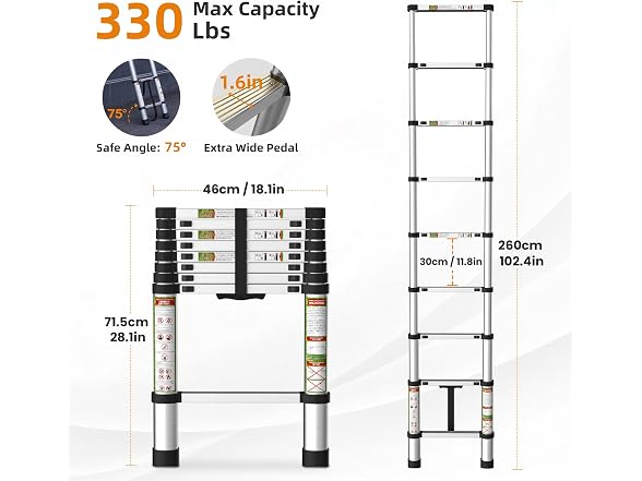 SPIEEK W0893 Telescoping Ladder 8.5FT (Open Box) - Gallery 2