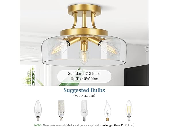 TOBUSA 3-Light Semi Flush Mount Light Fixture