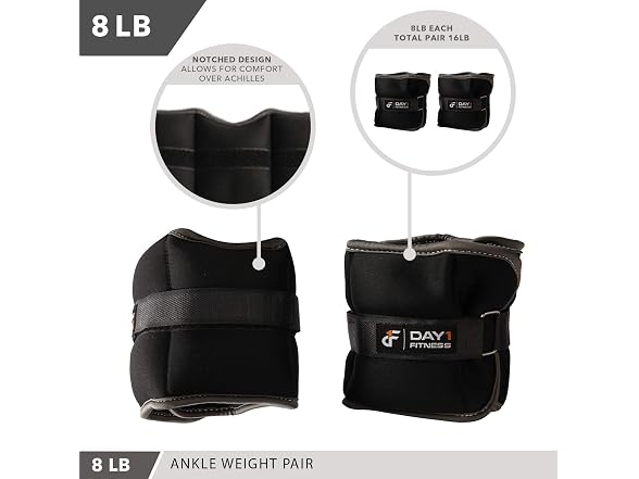 Day 1 Fitness Ankle Weights, 8 lbs, Set of 2