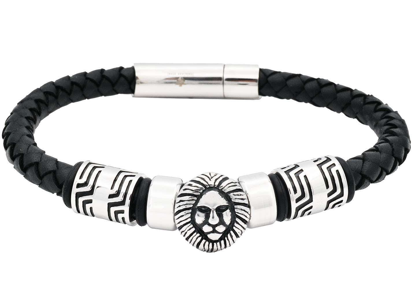 Genuine Black Leather Lion Bracelet - Gallery 4