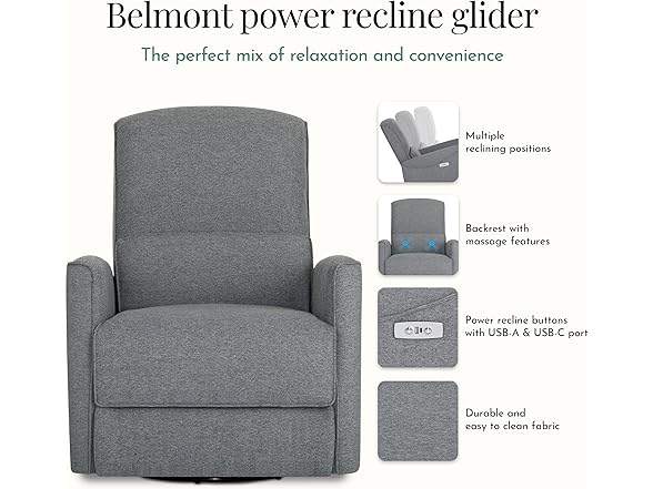 Evolur Belmont Power Recliner with Massager