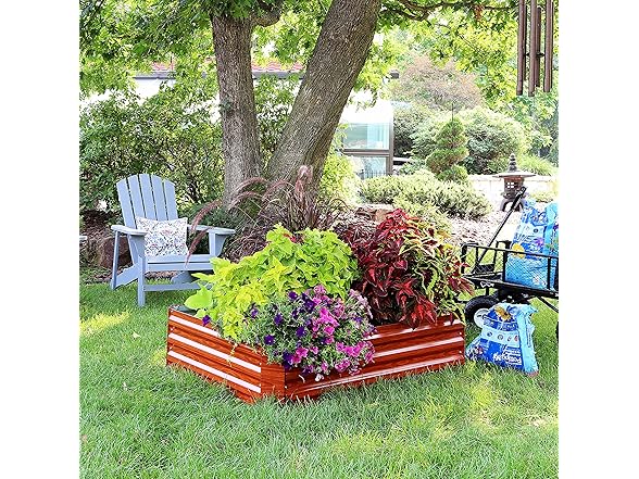 Sunnydaze 11.75" H Raised Metal Garden Bed, Woodgrain