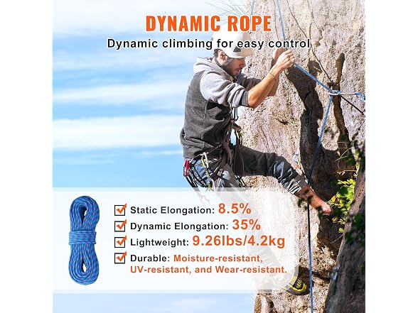 VEVOR 10.2mm Dynamic Climbing Rope