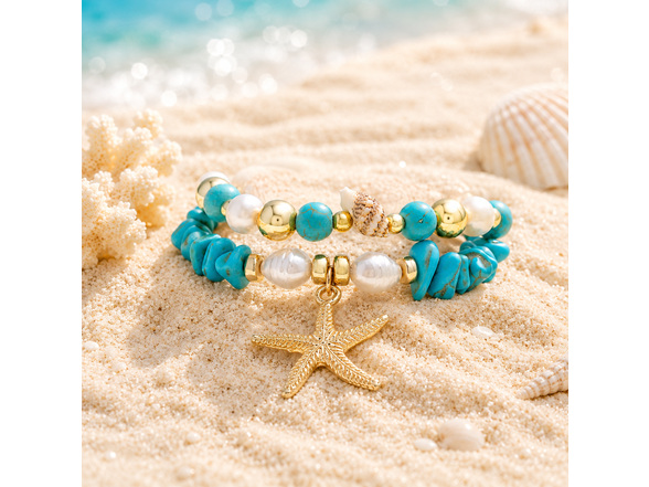 Stretch Beaded Bracelet Stack with Starfish Charm