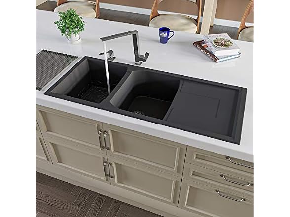 ALFI brand AB4620DI-BLA Black 46" Double Bowl Gran