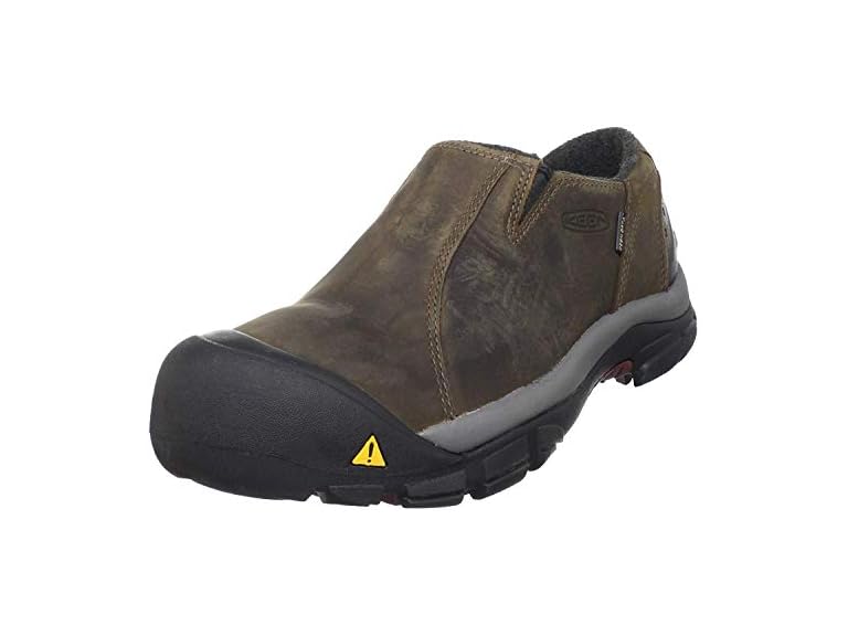 KEEN Men's Brixen Waterproof Slip On Mules, Slate Black/Madder Brown, 12