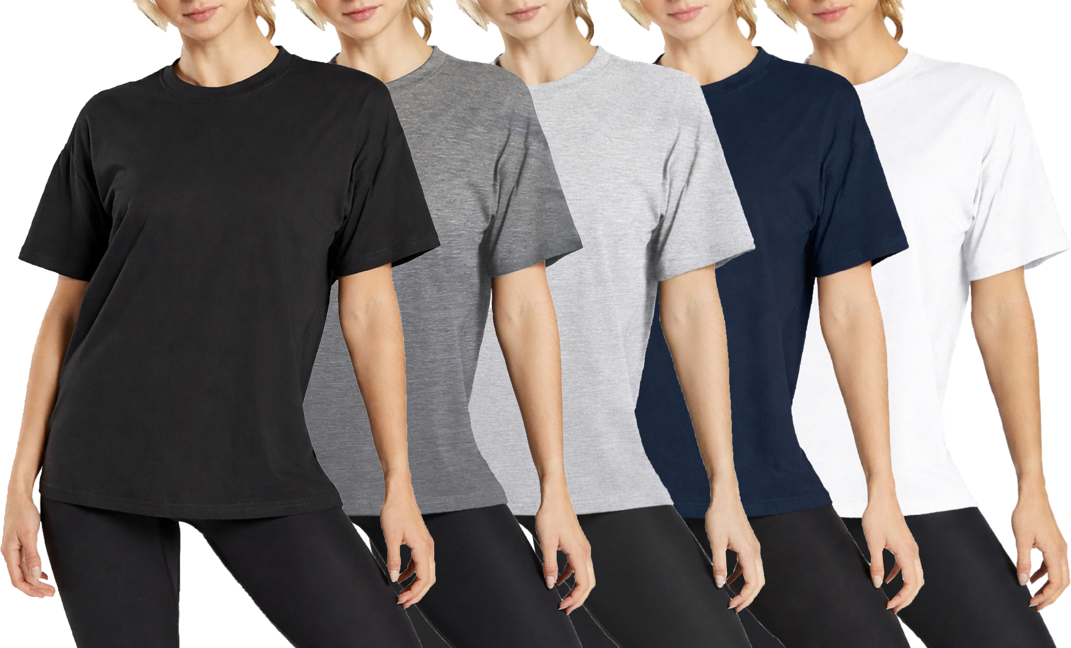 5Pk Womens Loose Fit S/S Crew Neck Tee - Gallery 8