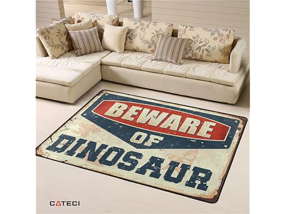 COTECI Front Porch Rugs Beware of Dinosaur