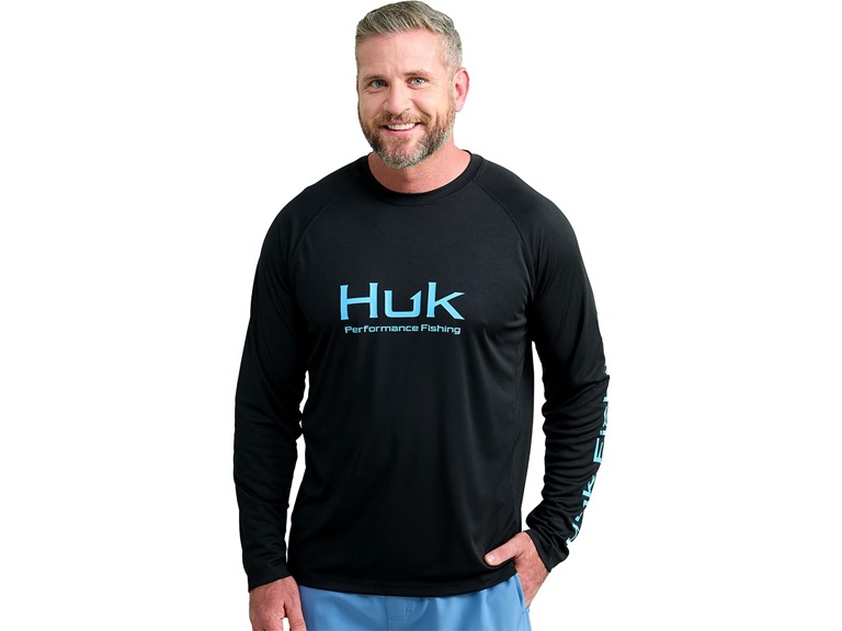 HUK Mens Pursuit Vented Long Sleeve Shirt, +30 UPF Fishing Shirt, Black, XXX-Large