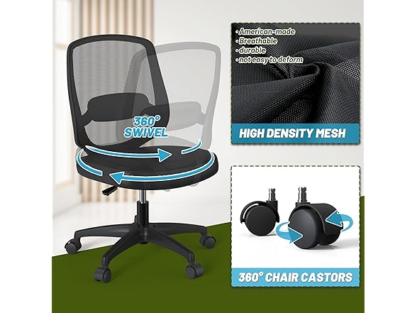 KIZECK Armless Mesh Home Office Chair