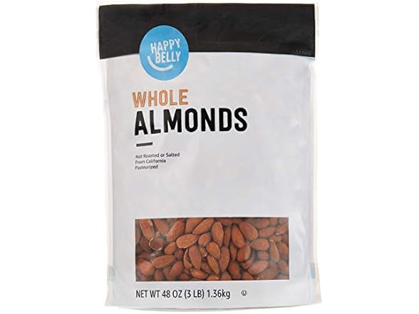 Amazon Brand - Happy Belly Whole Raw Almonds, 48 oz.