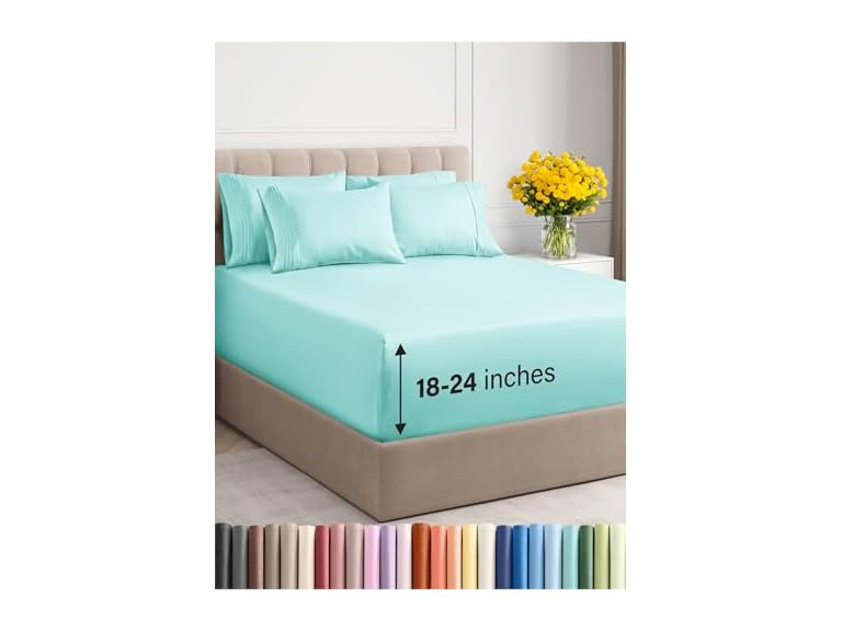 6 Piece Extra Deep Breathable Sheet Set- Choose Color & Size - Gallery 36