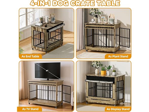 Dog Crate Furniture, Double Door Wooden Indoor Dog Kennel