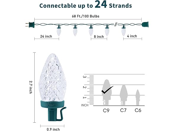 Brightown C9 LED Christmas Lights Outdoor, 68Ft 100 LED