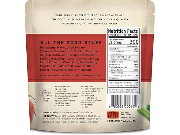 True Primal Beef & Vegetable Organic Soup, 8PK