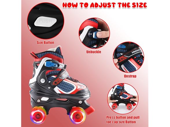 Nattork Red Adjustable Kids Roller Skates Large
