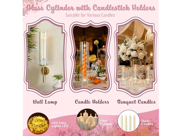 12" Glass Hurricane Candle Holders