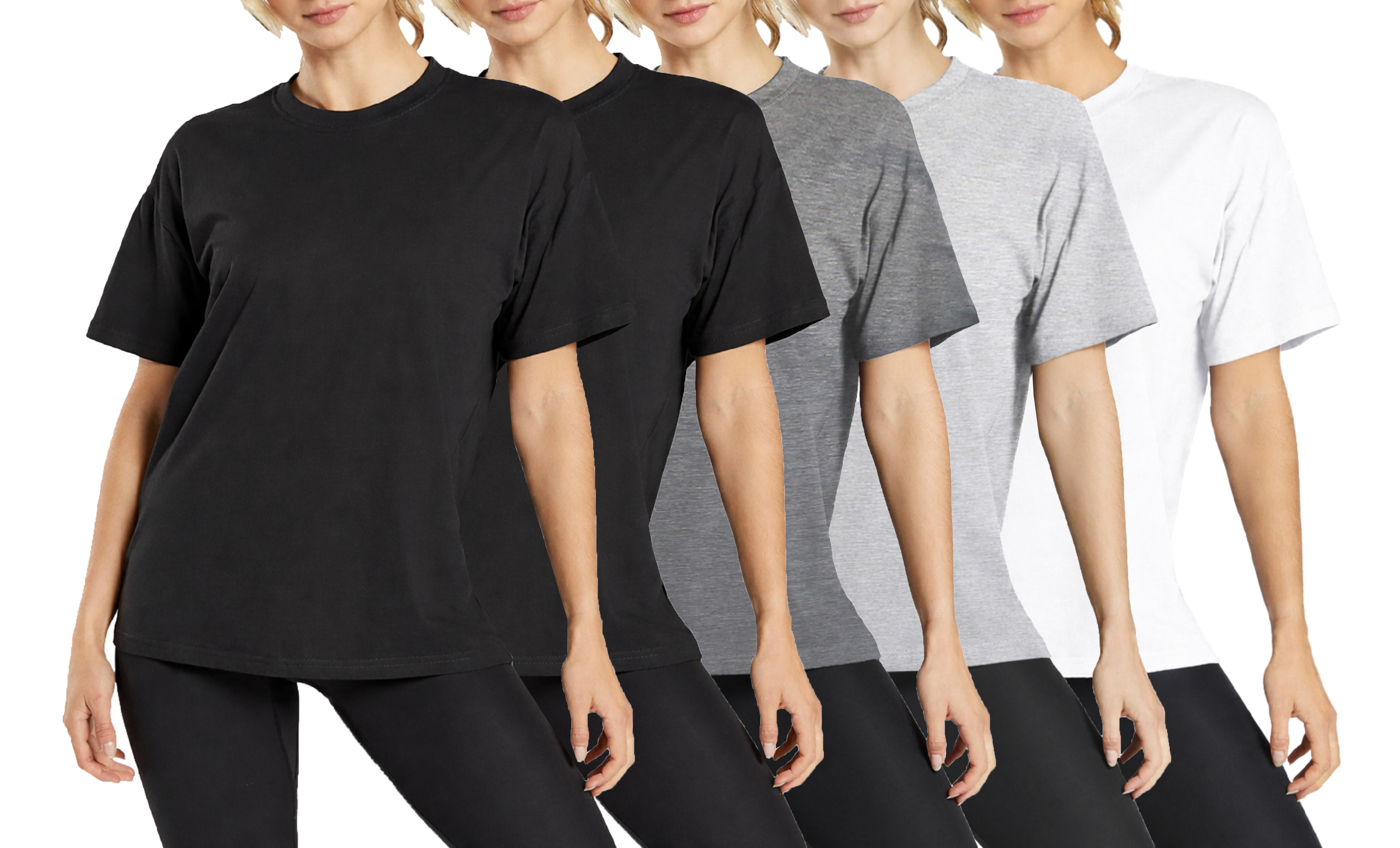 5Pk Womens Loose Fit S/S Crew Neck Tee - Gallery 10